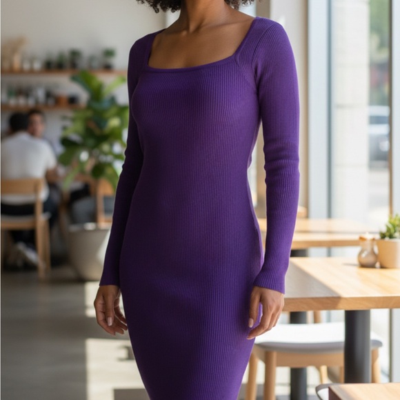 Forever 21 Dresses & Skirts - Forever 21 Ribbed Knit Square Neck Bodycon Dress – Purple – XL